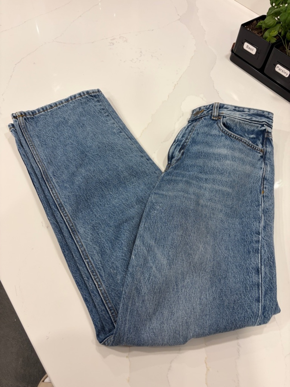 Zara ZW COLLECTION HIGH WAIST WIDE LEG jeans in blue